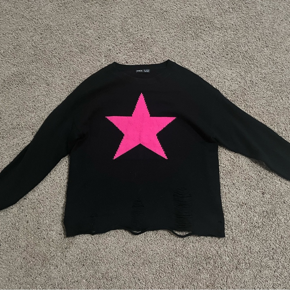 star drop shoulder distressed sweater